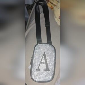 Black and Silver Rhinestone Crossbody Phone Bag